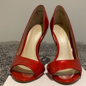 Red Nine West Peep Toe Pumps Sz 7
